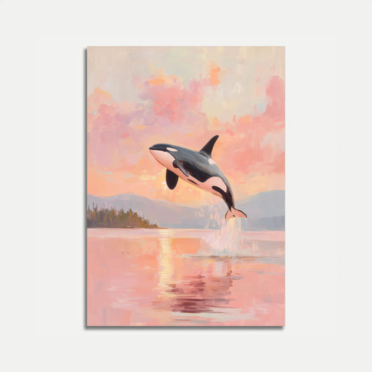 Orca Jumping at Sunset Poster