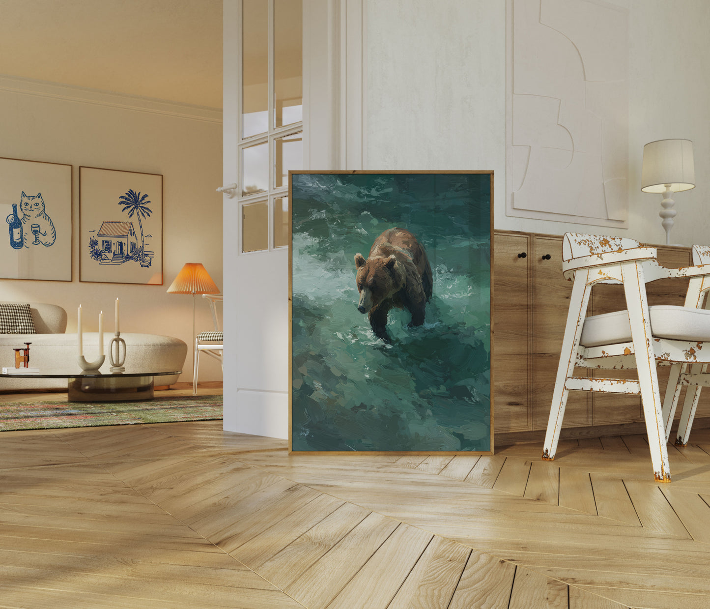 Póster de Oso Pardo Nadando en el Agua