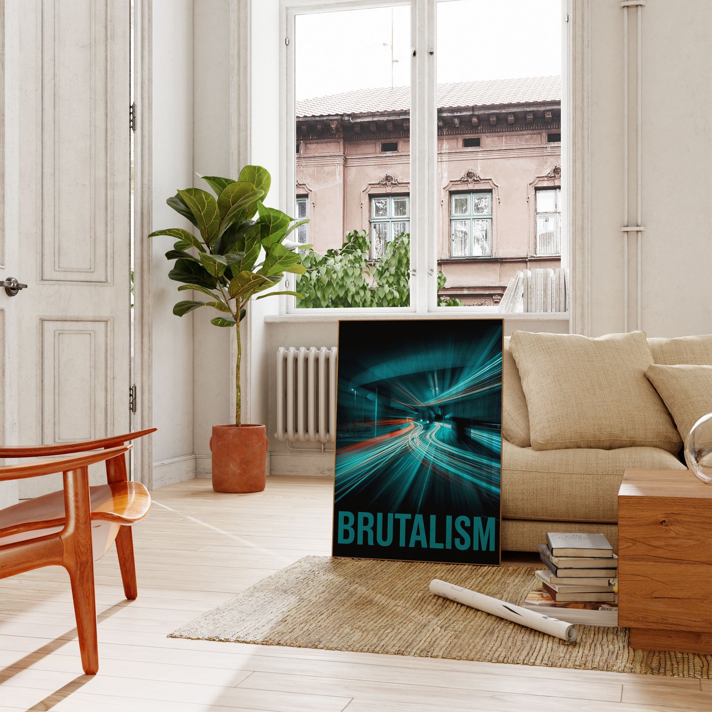 Brutalist Architecture Light Trails Poster