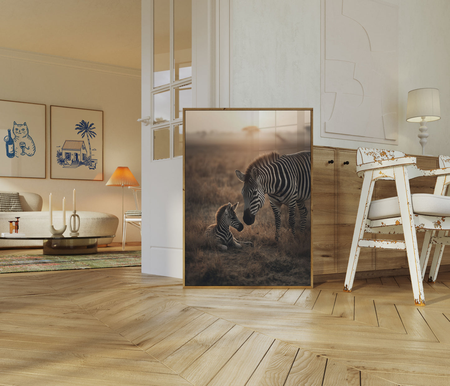 Póster de madre cebra y cría