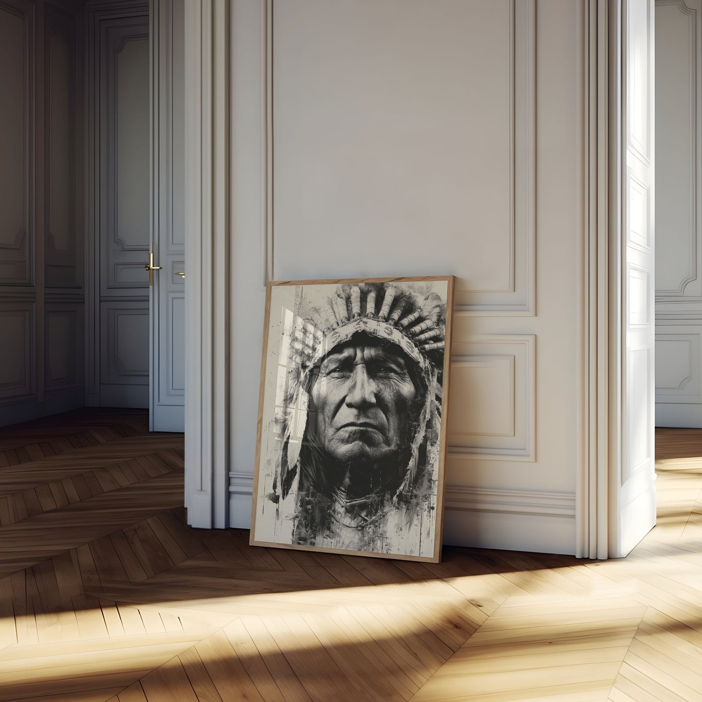 Native Elder Headdress Portrait Poster