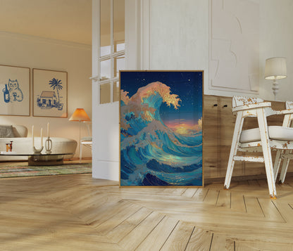 Ocean Wave Sunset Poster