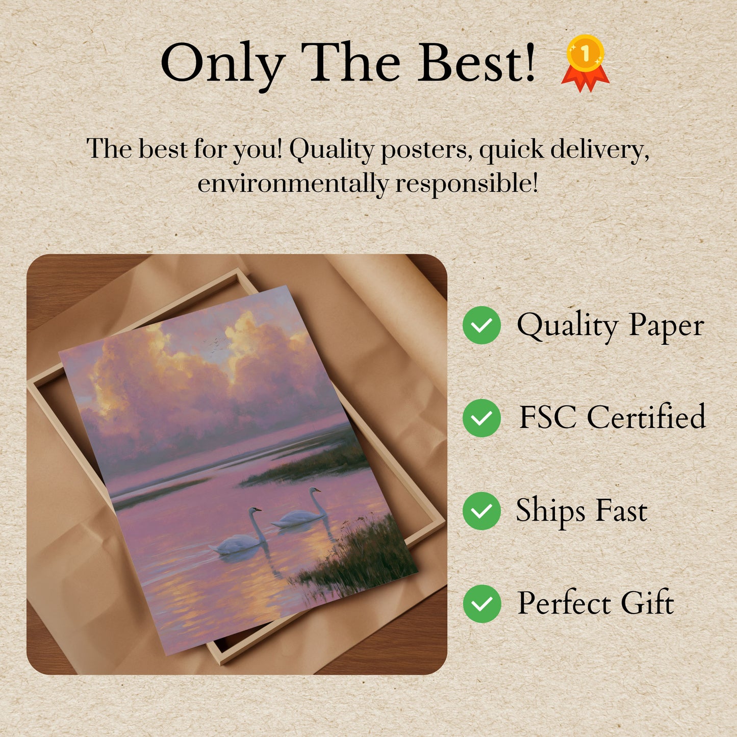Swans at Sunset Lake Poster