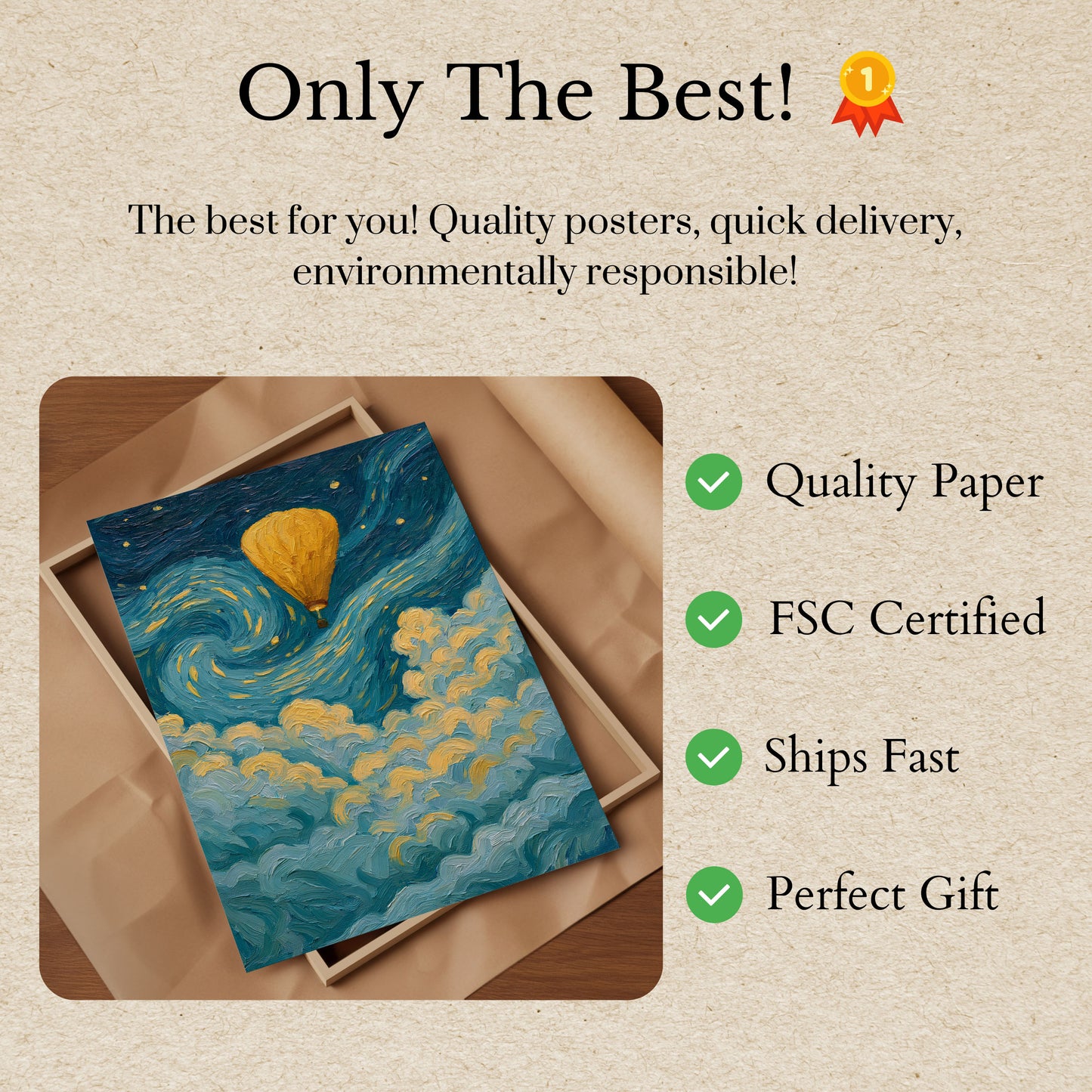 Hot Air Balloon Starry Night Poster