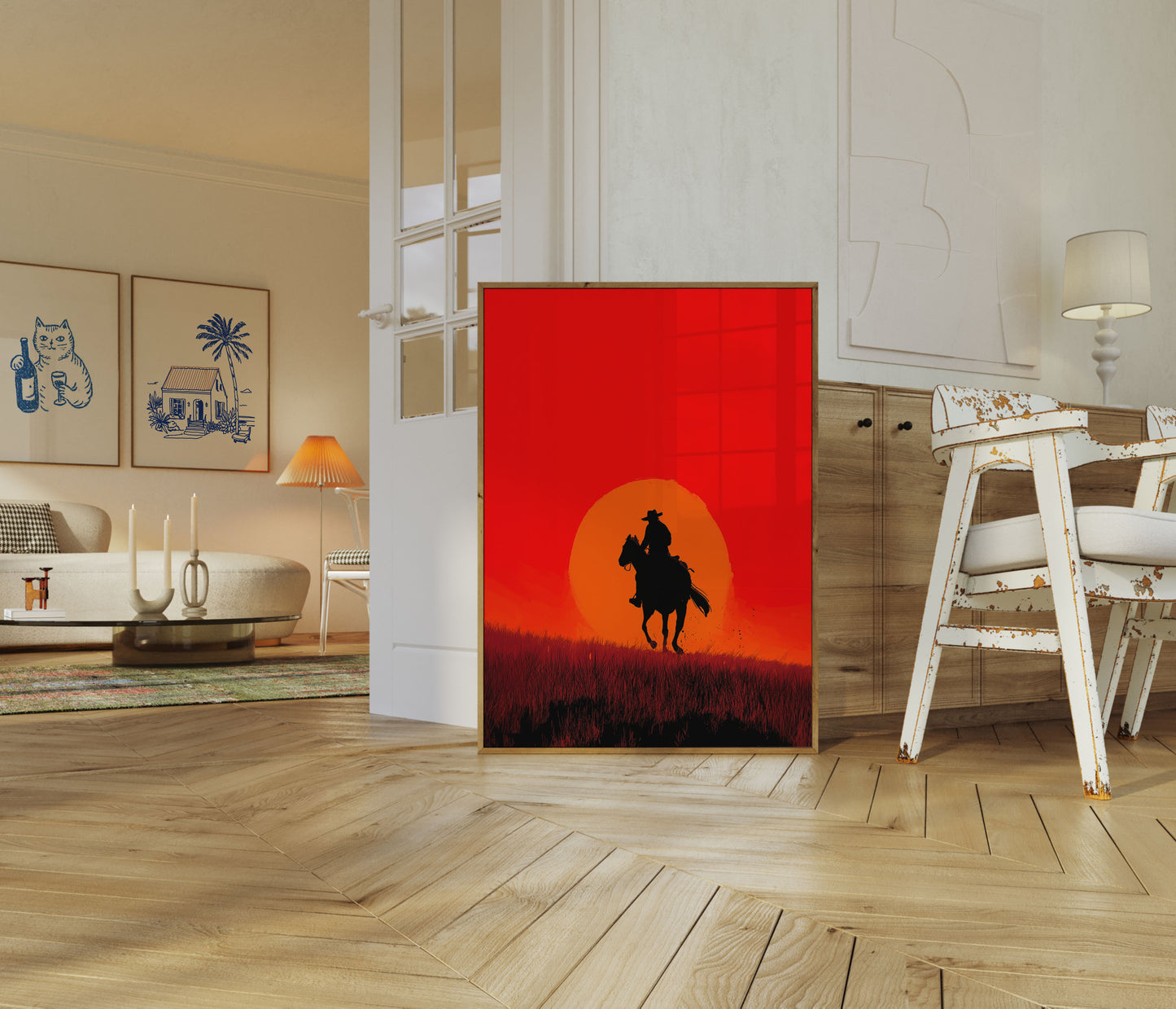 Sonnenuntergangs-Cowboy-Silhouette-Poster