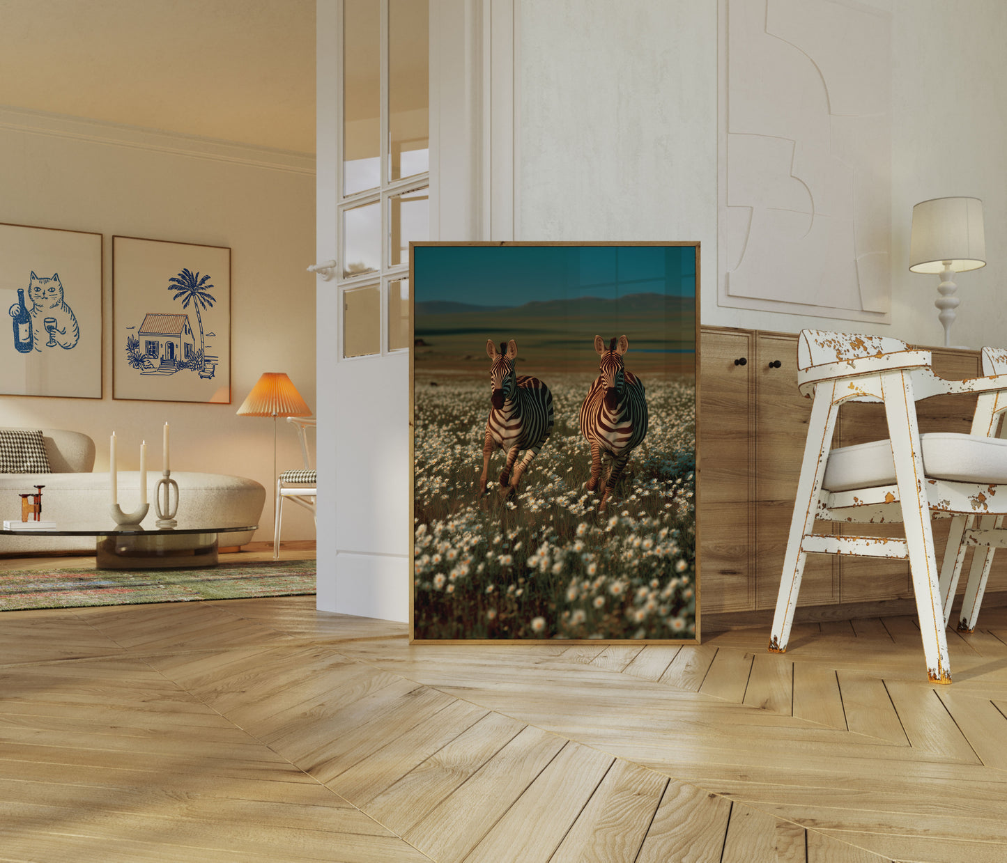 Poster de Zèbres dans des Champs de Marguerites