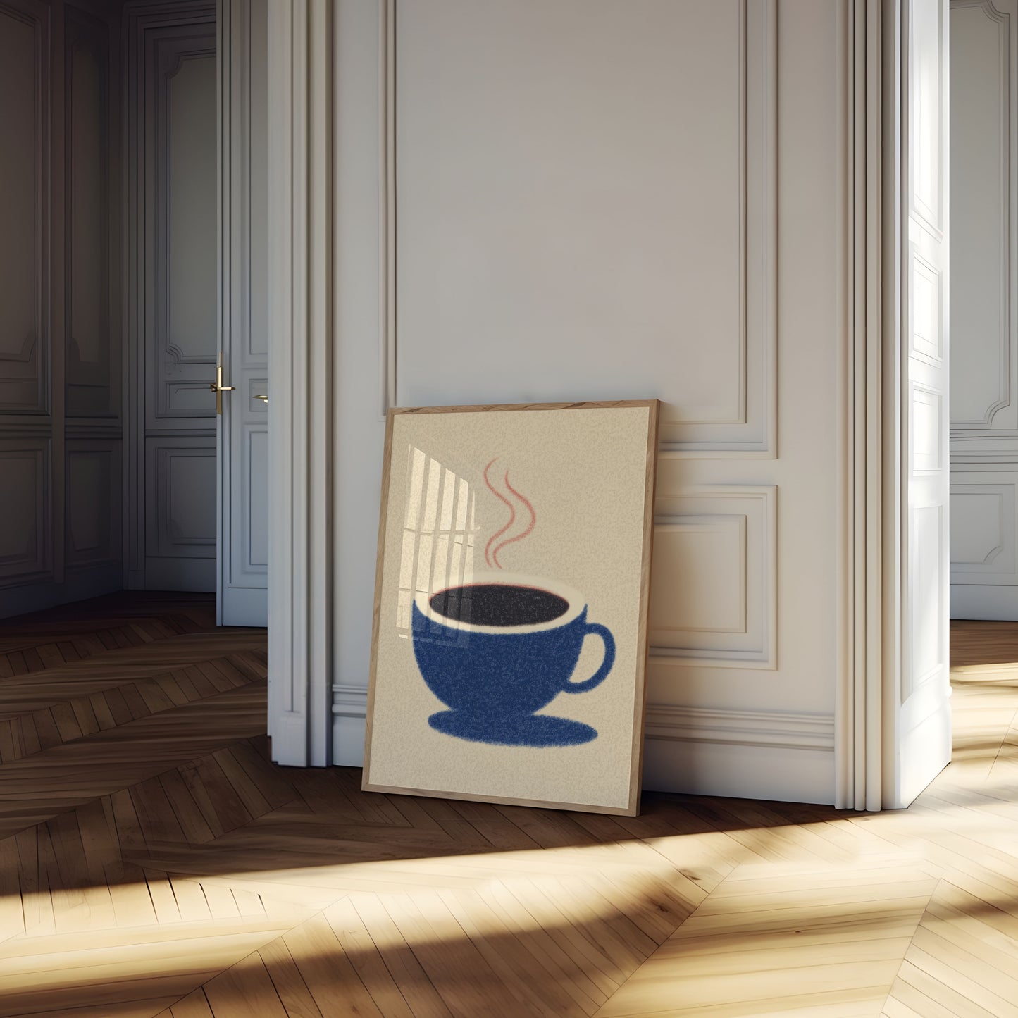 Steamy Blue Coffee Morning Poster