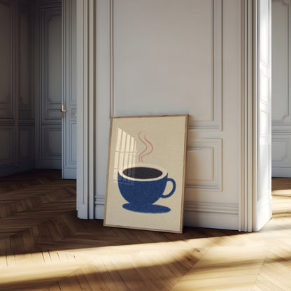 Steamy Blue Coffee Morning Poster