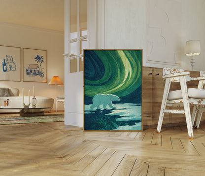 Polar Bear Northern Lights Poster