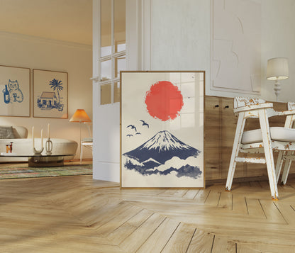 Mount Fuji Rød Sol Plakat