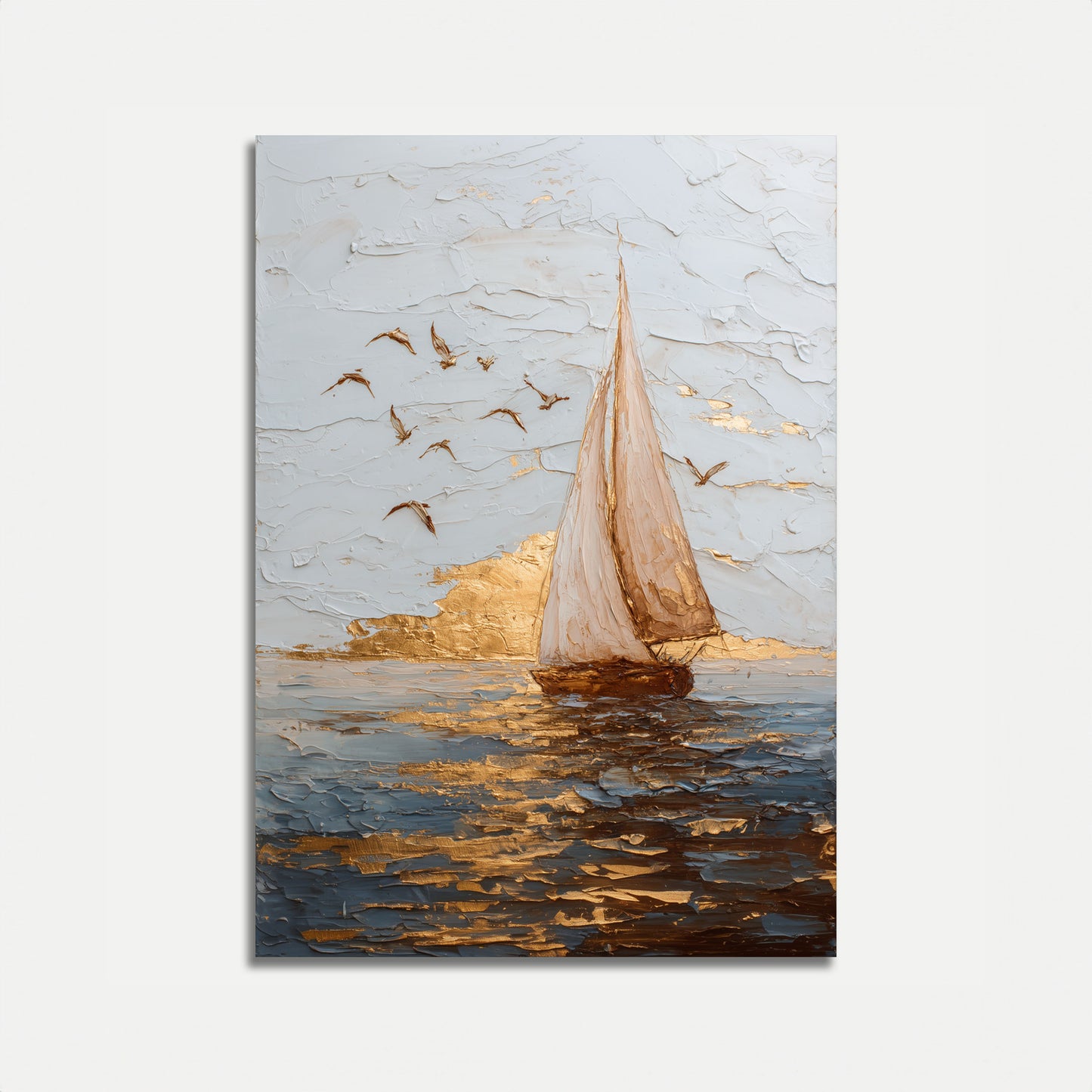 Golden Sailboat at Sunset Poster