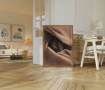 Black Cat Peeking Through Poster