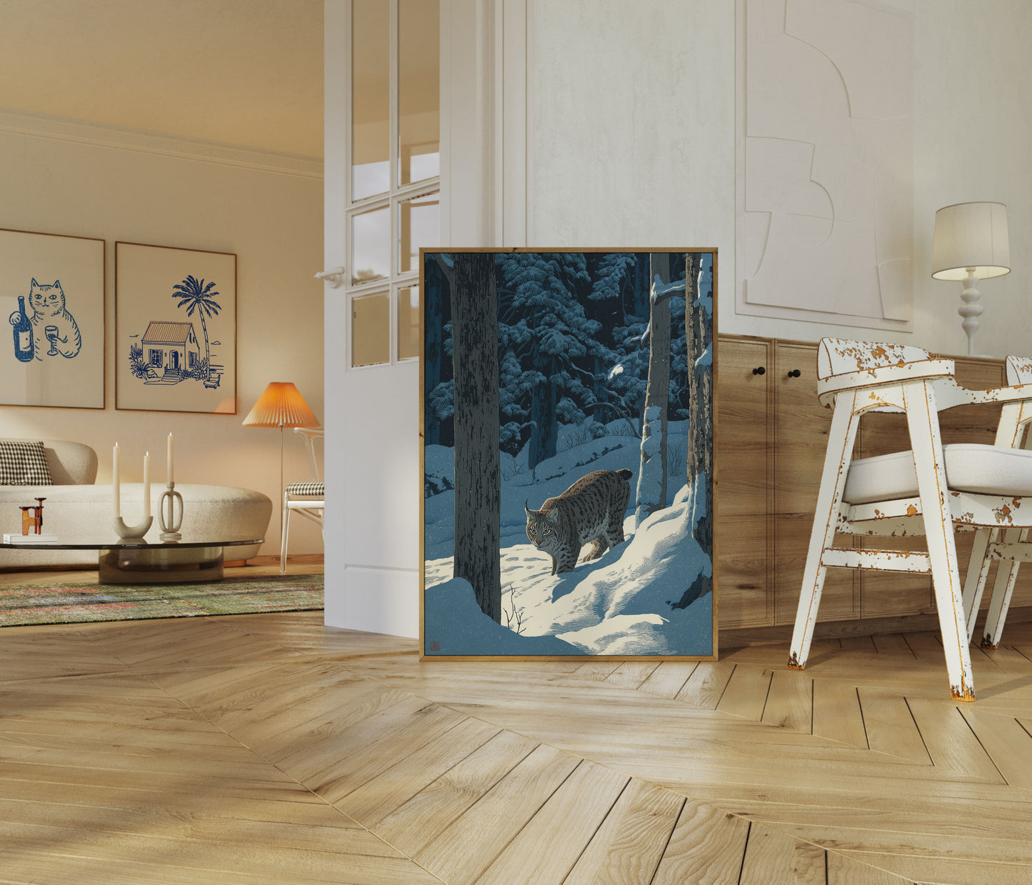 Lynx i vinterskog plakat