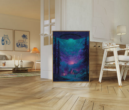 Alien Abduction Forest Night Poster