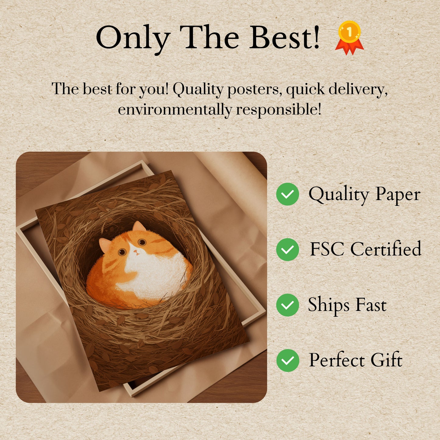 Gemütliche orangefarbene Katze im Nest Poster