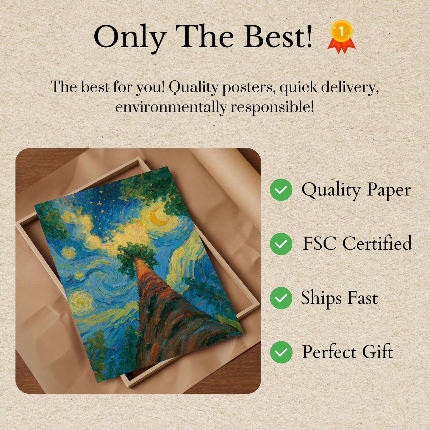 Starry Night Tree Reaching Sky Poster