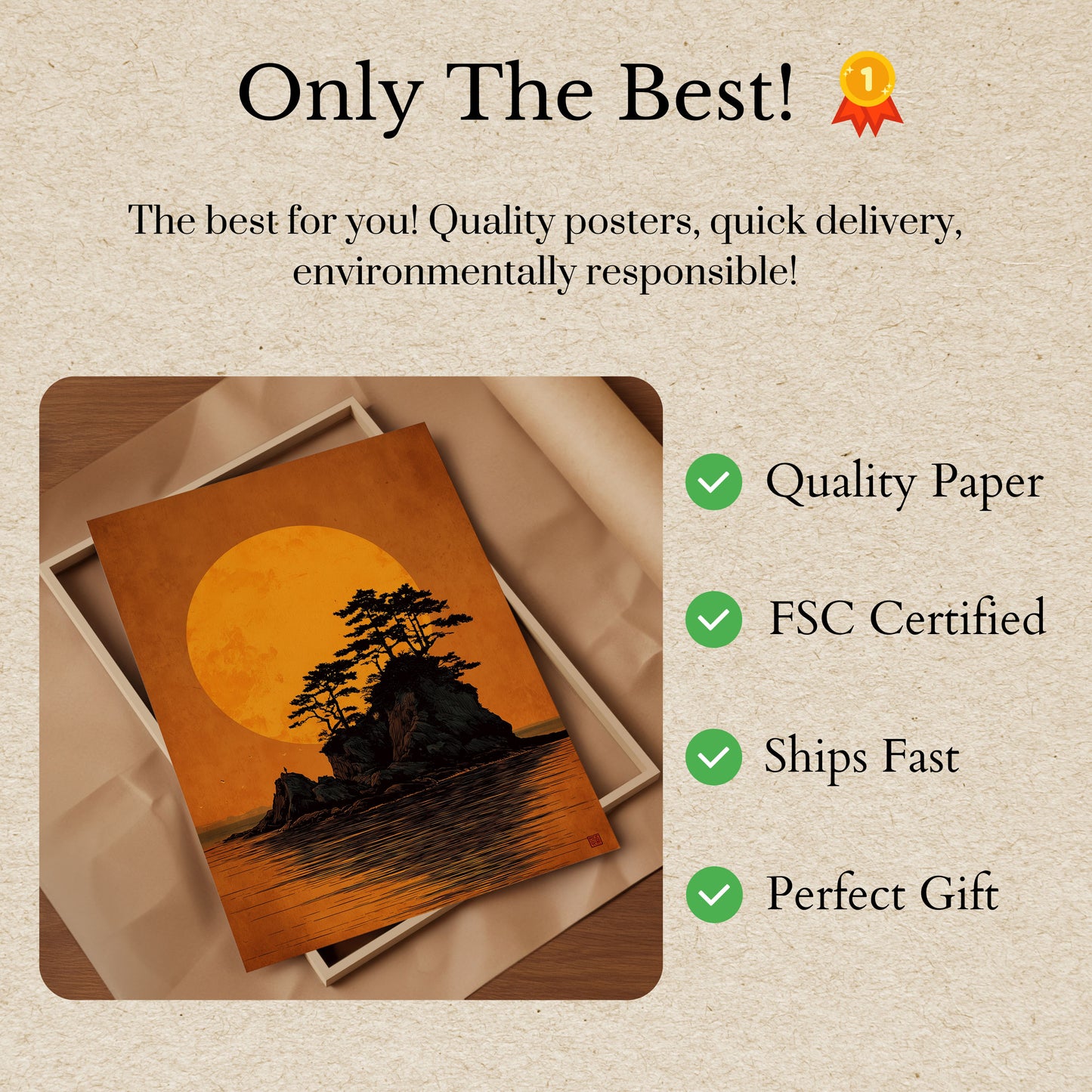 Bonsai Tree Sunset Island Poster