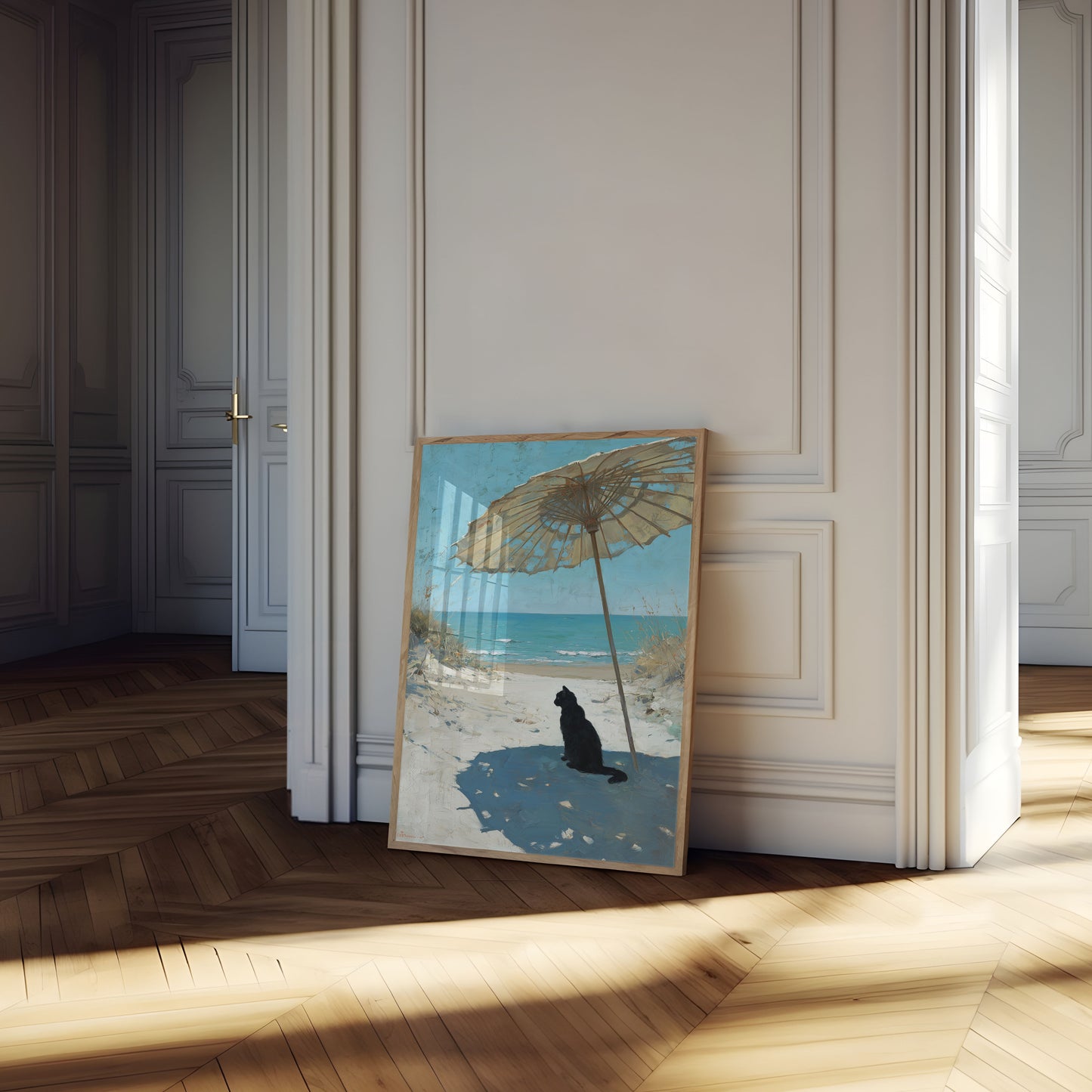 Svart Katt Strand Paraply Affisch