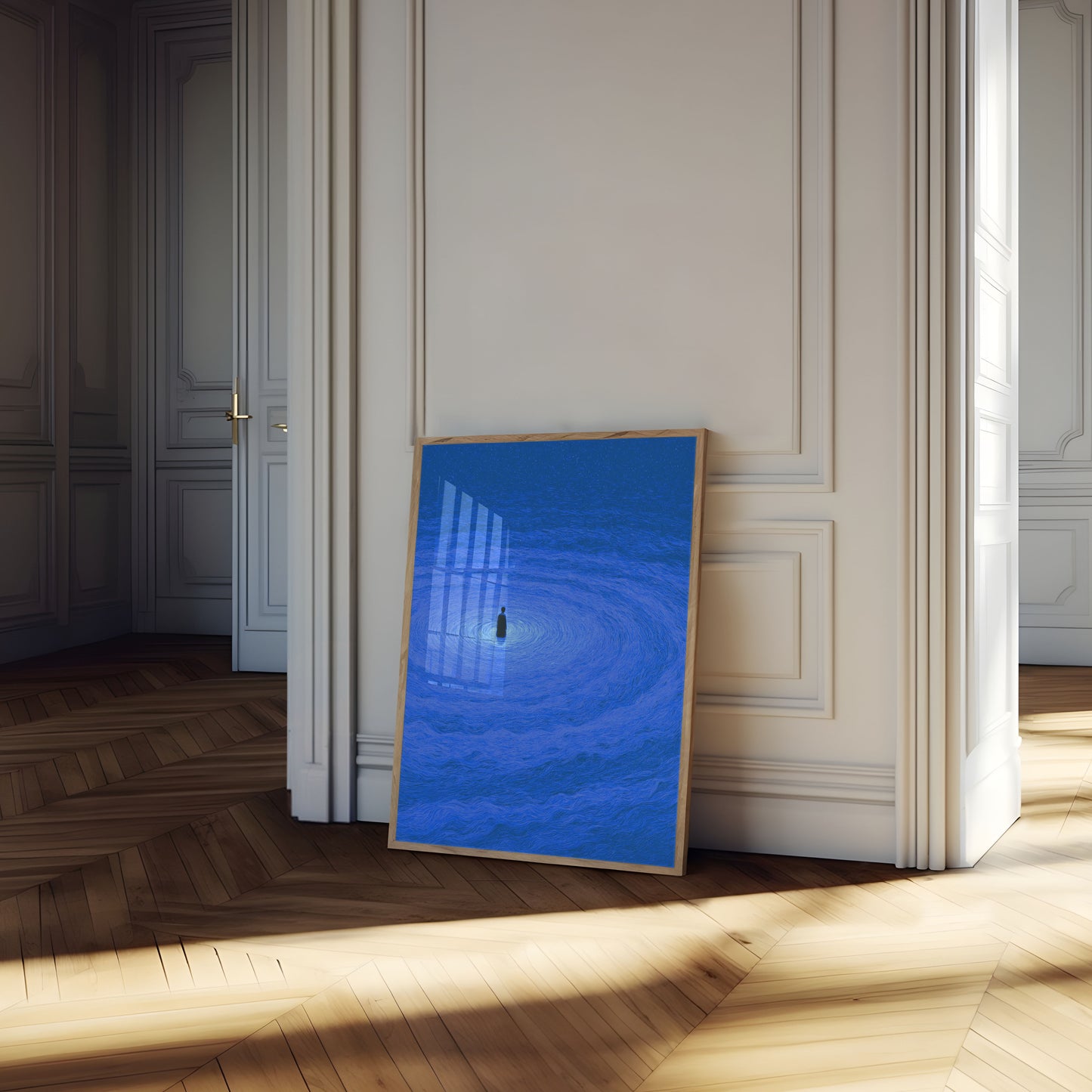 Solitary Figure in Blue Swirl Poster