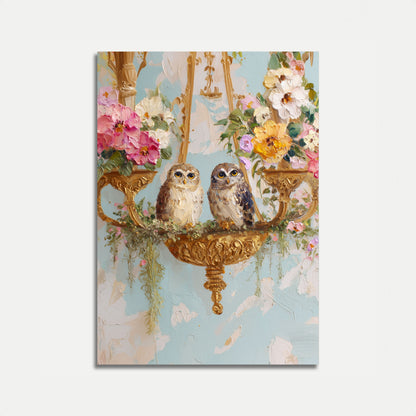 Ugler i blomsterhave plakat