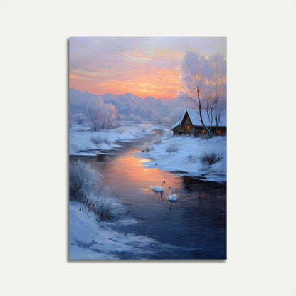 Serene Winter Swan Sunset Poster