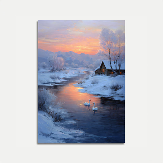 Serene Winter Swan Sunset Poster