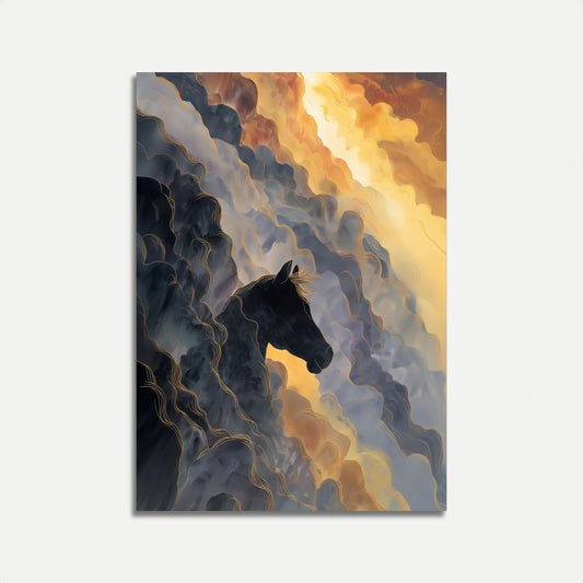 Majestætisk Hest i Gyldne Skyer Plakat