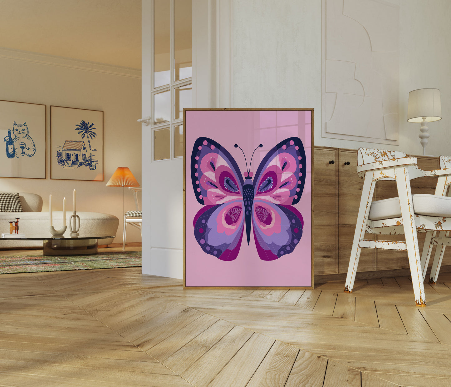 Póster de mariposa morada vibrante