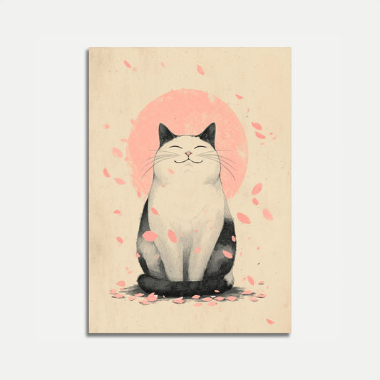 Lächelnde Katze mit Kirschblüten-Plakat