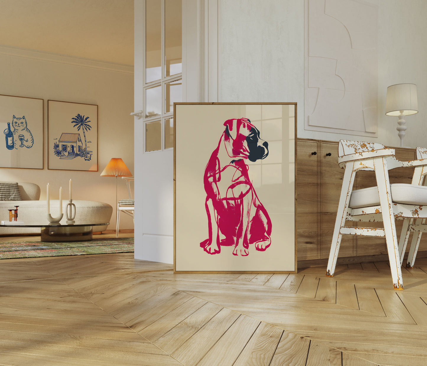 Vibrant Red Dog Silhouette Poster