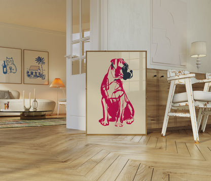 Vibrant Red Dog Silhouette Poster
