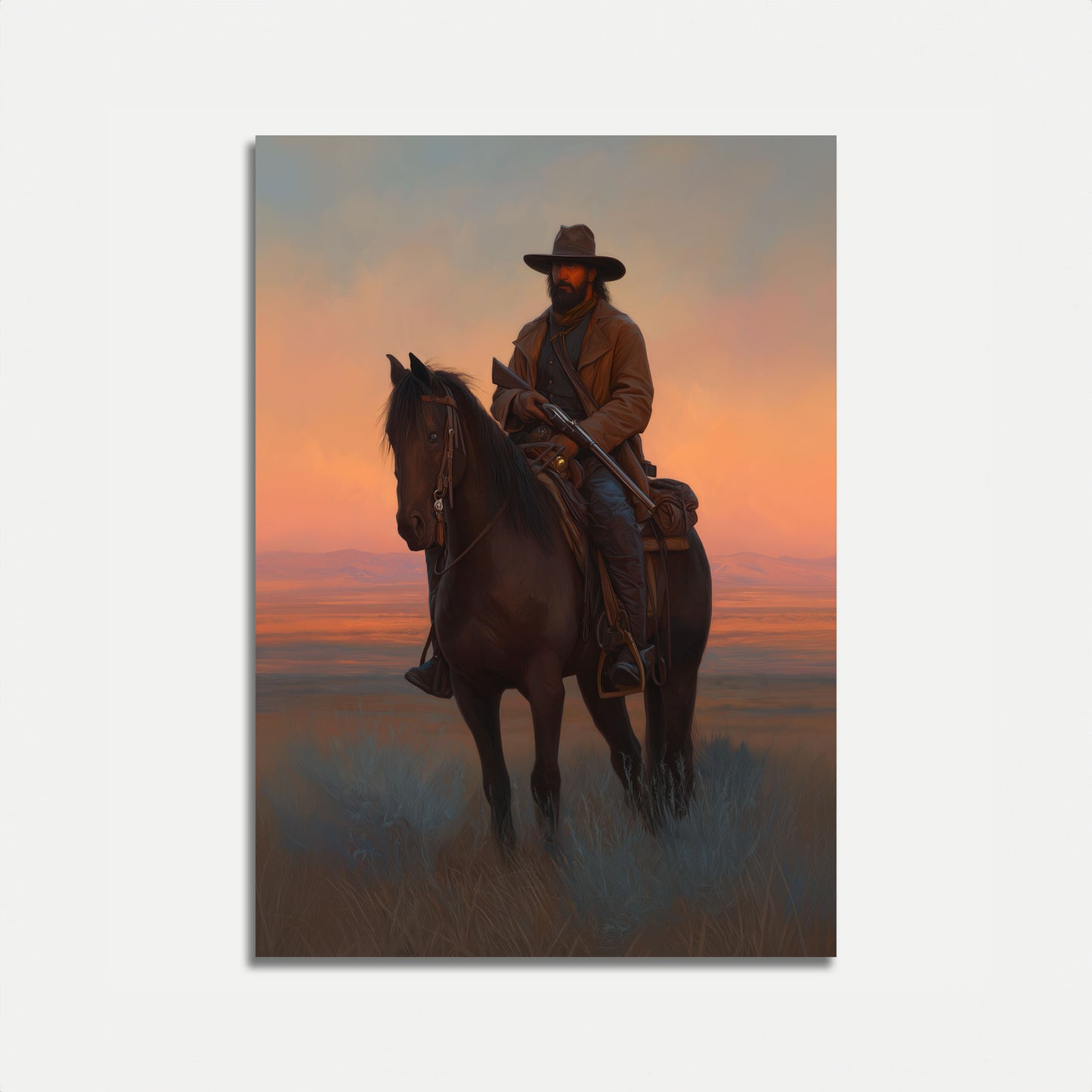 Solnedgangs Cowboy Vildmark Plakat