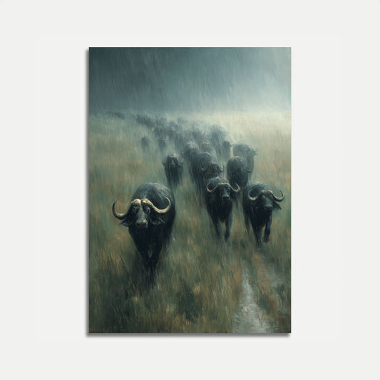 Büffelherde im Regen Poster