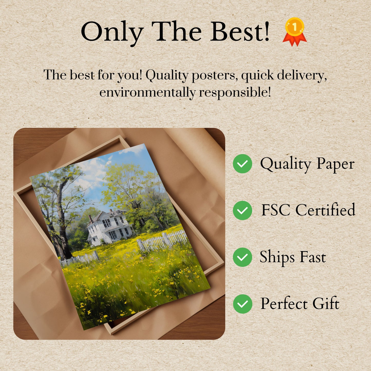 Countryside Meadow Farmhouse Poster
