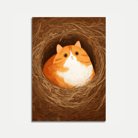 Gemütliche orangefarbene Katze im Nest Poster
