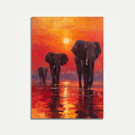 Plakat Afrykańskie Słonie o Zachodzie Słońca