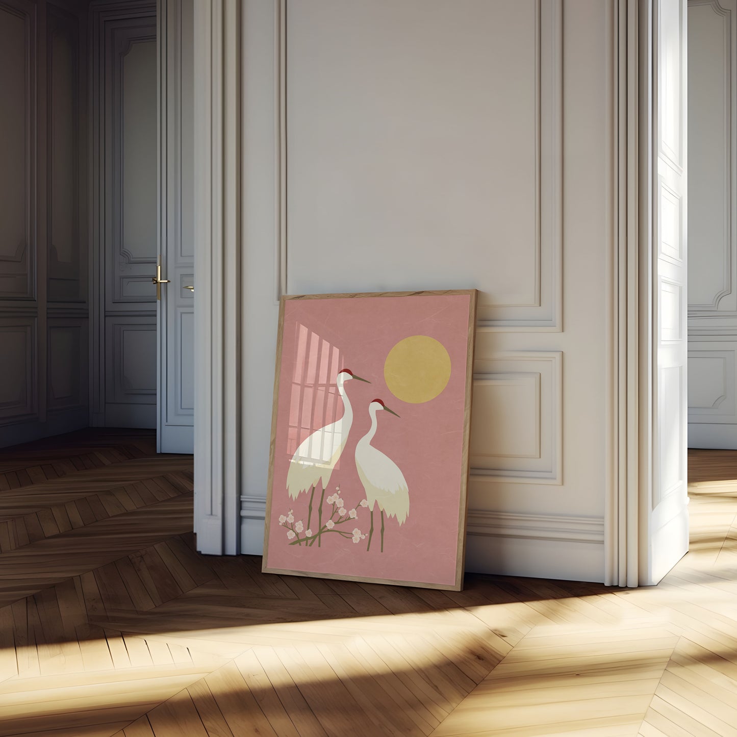 Cranes in Moonlight Poster