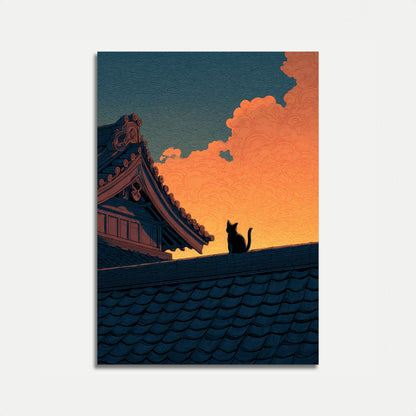Silhuet Kat på Asiatisk Tag Plakat