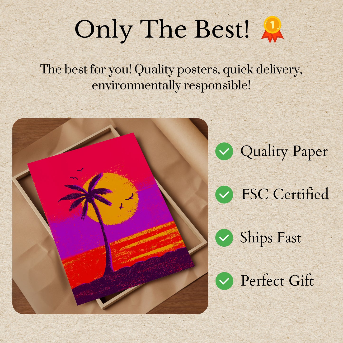 Plakát Tropické Palmy při Západu Slunce