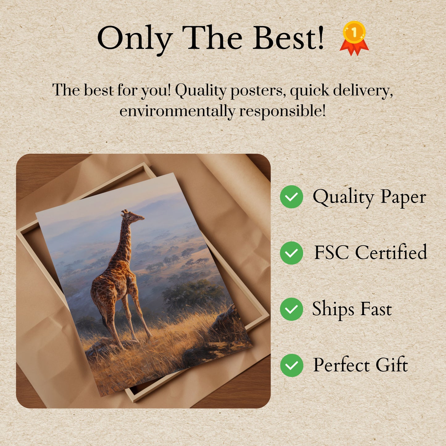 Póster de paisaje majestuoso de sabana con jirafas