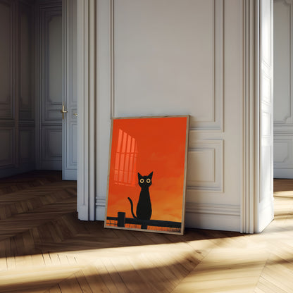 Póster Silueta de Gato Negro al Atardecer