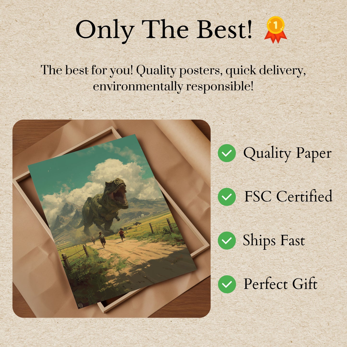 T-Rex Chase Vintage Adventure Poster