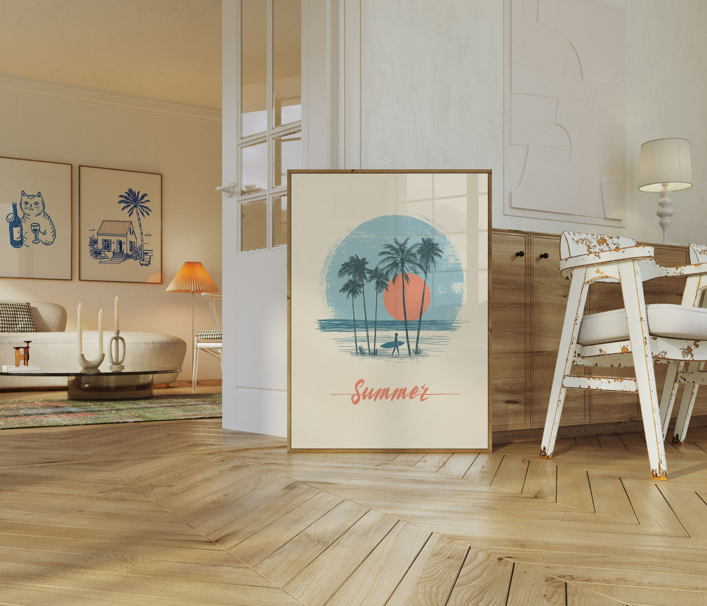 Summer Surfing Palm Beach Poster