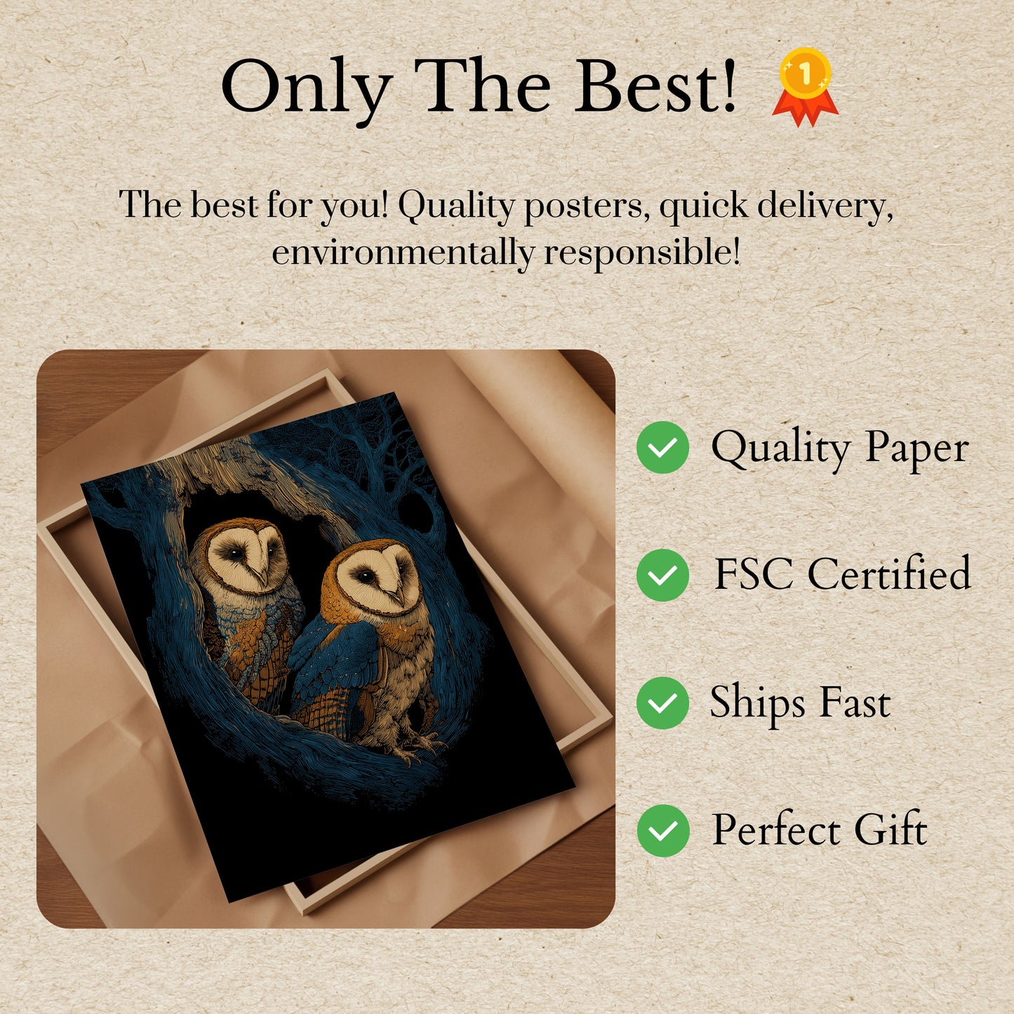 Barn Owls in Tree Hollow Poster