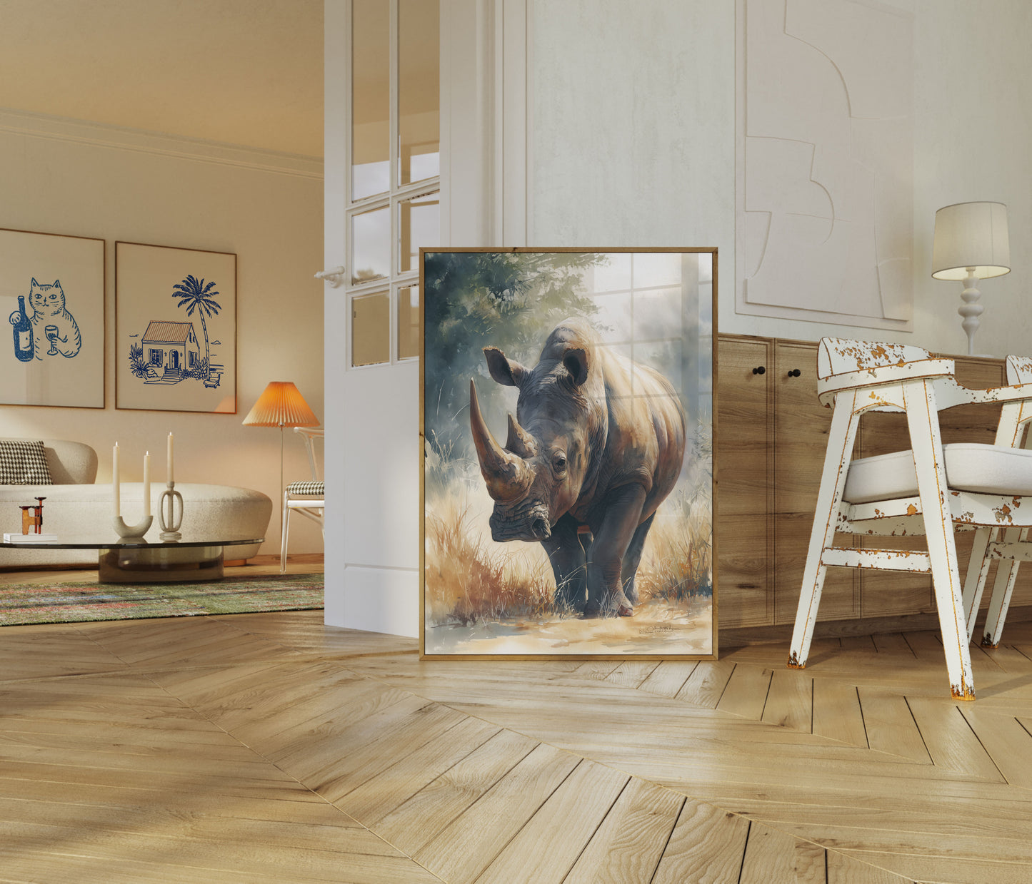 Póster de vida silvestre del majestuoso rinoceronte