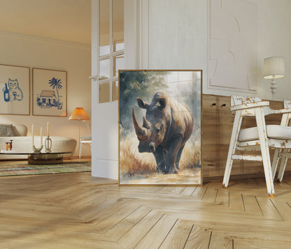 Póster de vida silvestre del majestuoso rinoceronte