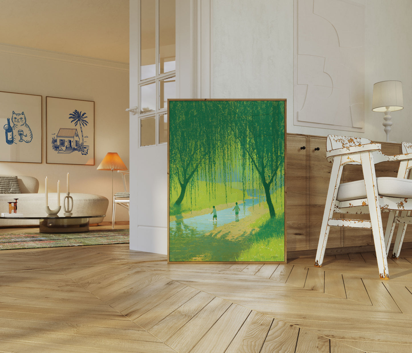 Children Playing in Stream Poster
