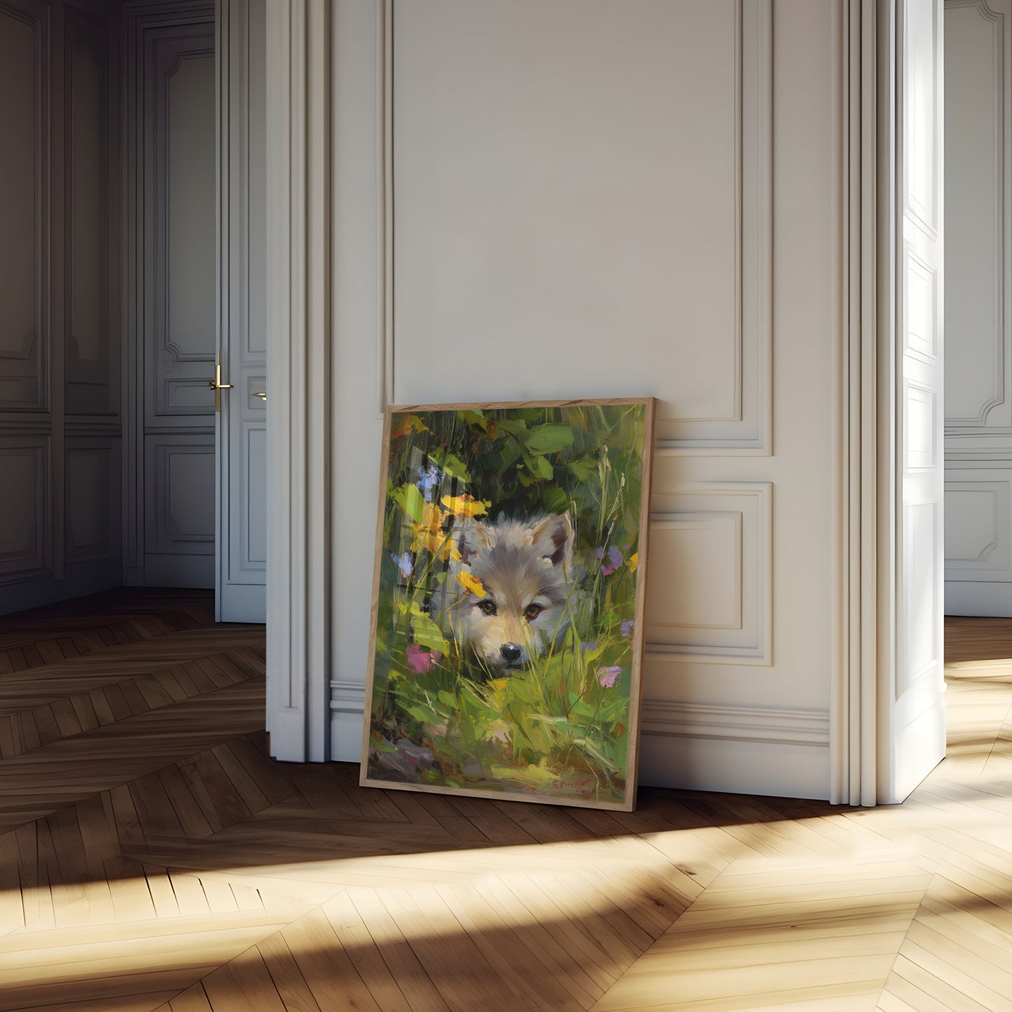 Dog in Wildflower Garden Poster