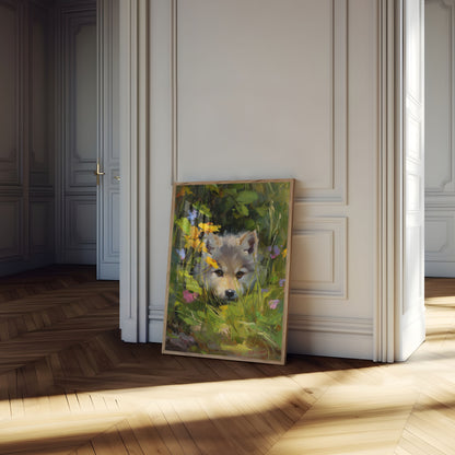 Dog in Wildflower Garden Poster