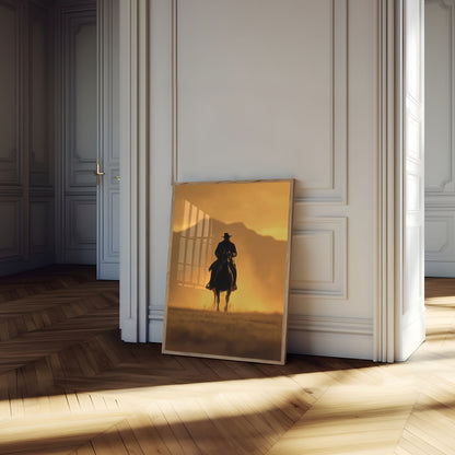 Sonnenuntergang-Reiter Western-Poster